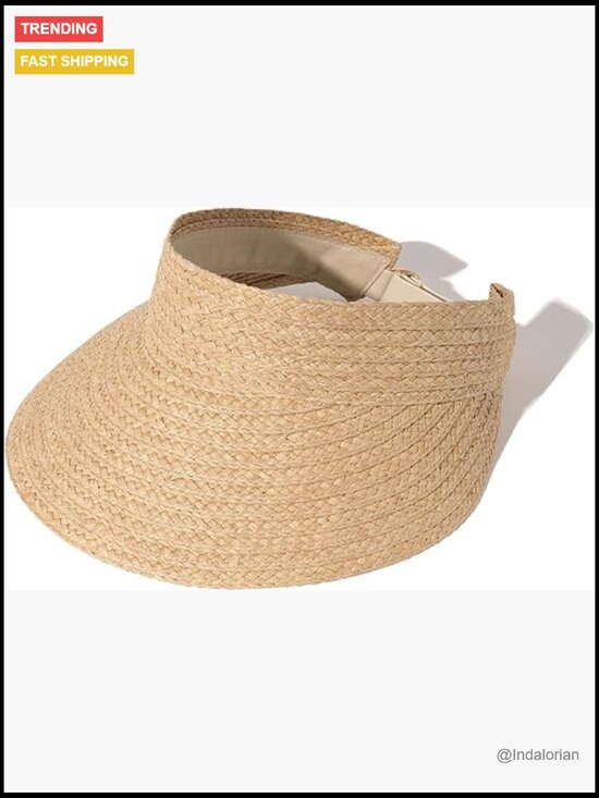 Wide Brim Straw Visor, Foldable Beach Hat with UPF 80+ Sun Protection